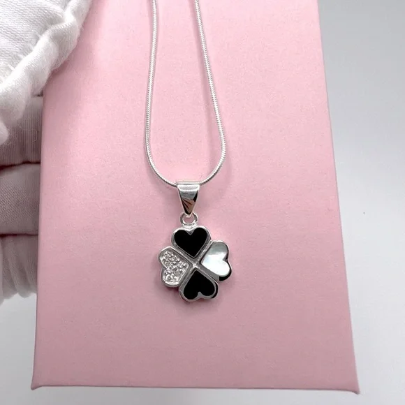 .925 Sterling Silver Clover Cz Necklace - Picture 16 of 17